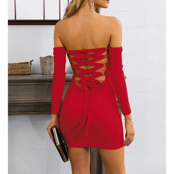 MBM Unlimited Dresses & Skirts - Red Strapless Lace Up Back Bodycon Sexy Mini Dress